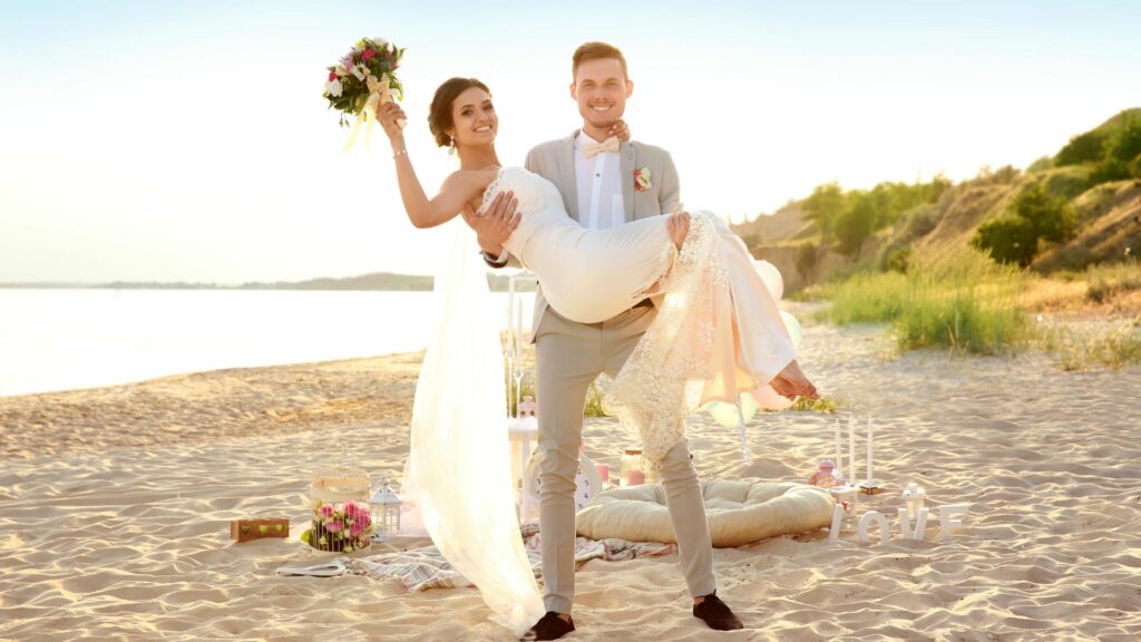 married couple on the beach in corsica