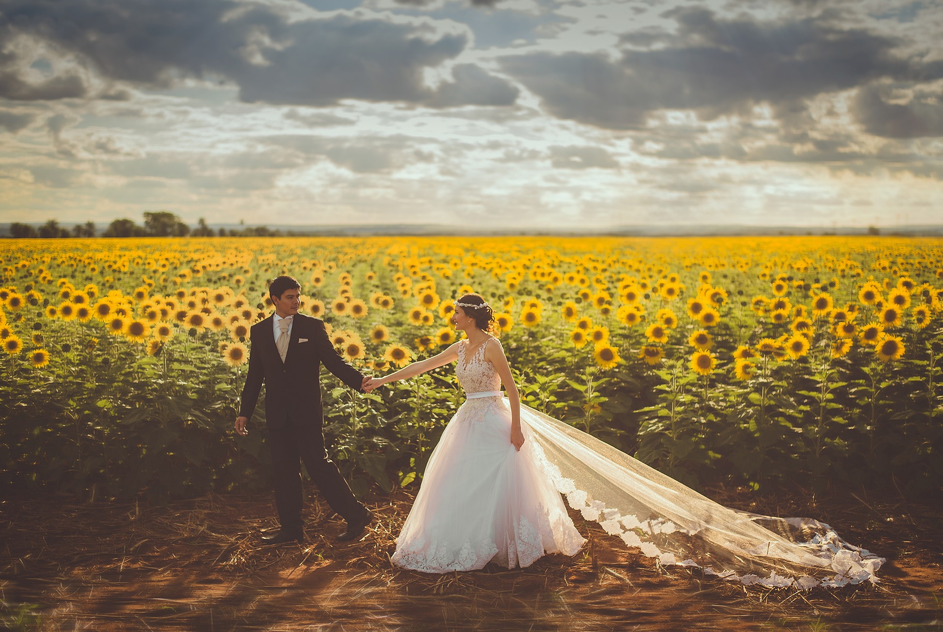 Mariage en France dans un champ de tournesols